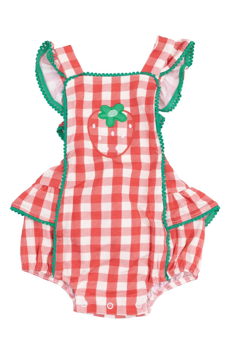 Angel Dear Strawberry Gingham Rickrack Organic Cotton Muslin Bodysuit, Main, color, 