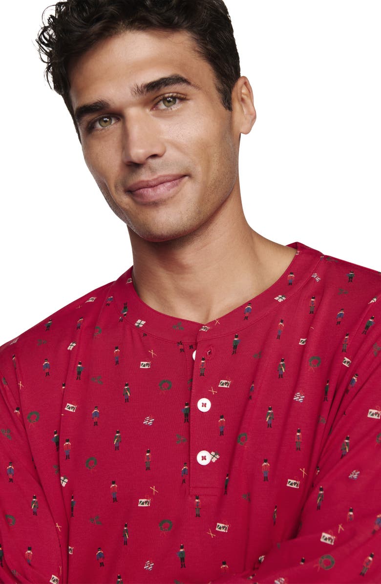 Eberjey Henry Print Jersey Long Pajamas, Alternate, color, Nutcracker Holly Red