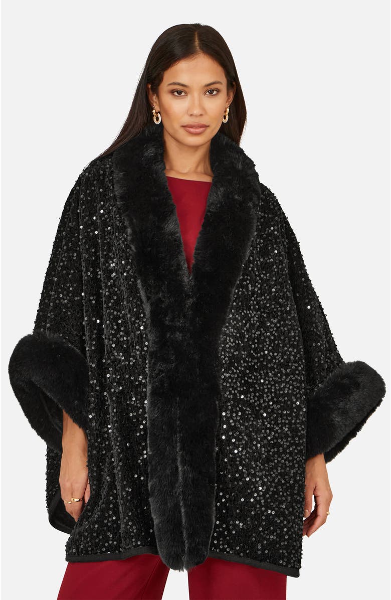 Yumi Textured Faux Fur Lined Cape, Main, color, Black