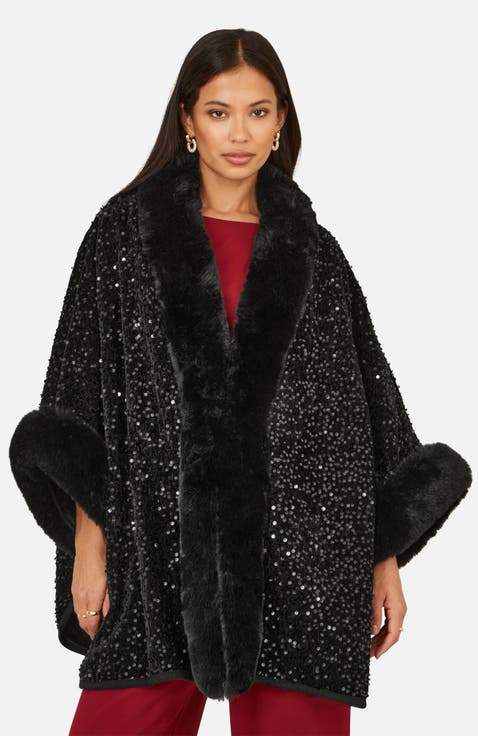 Textured Faux Fur Lined Cape
