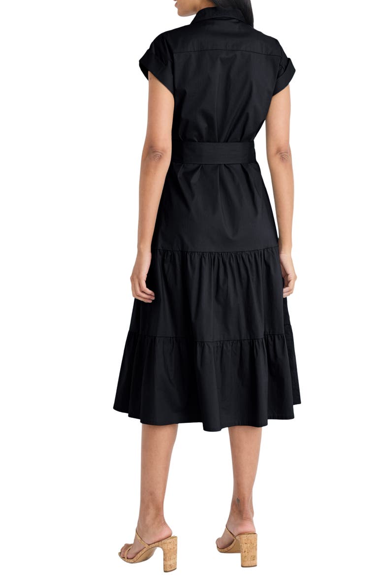 Tie Waist Stretch Cotton Shirtdress, Alternate, color, BLACK