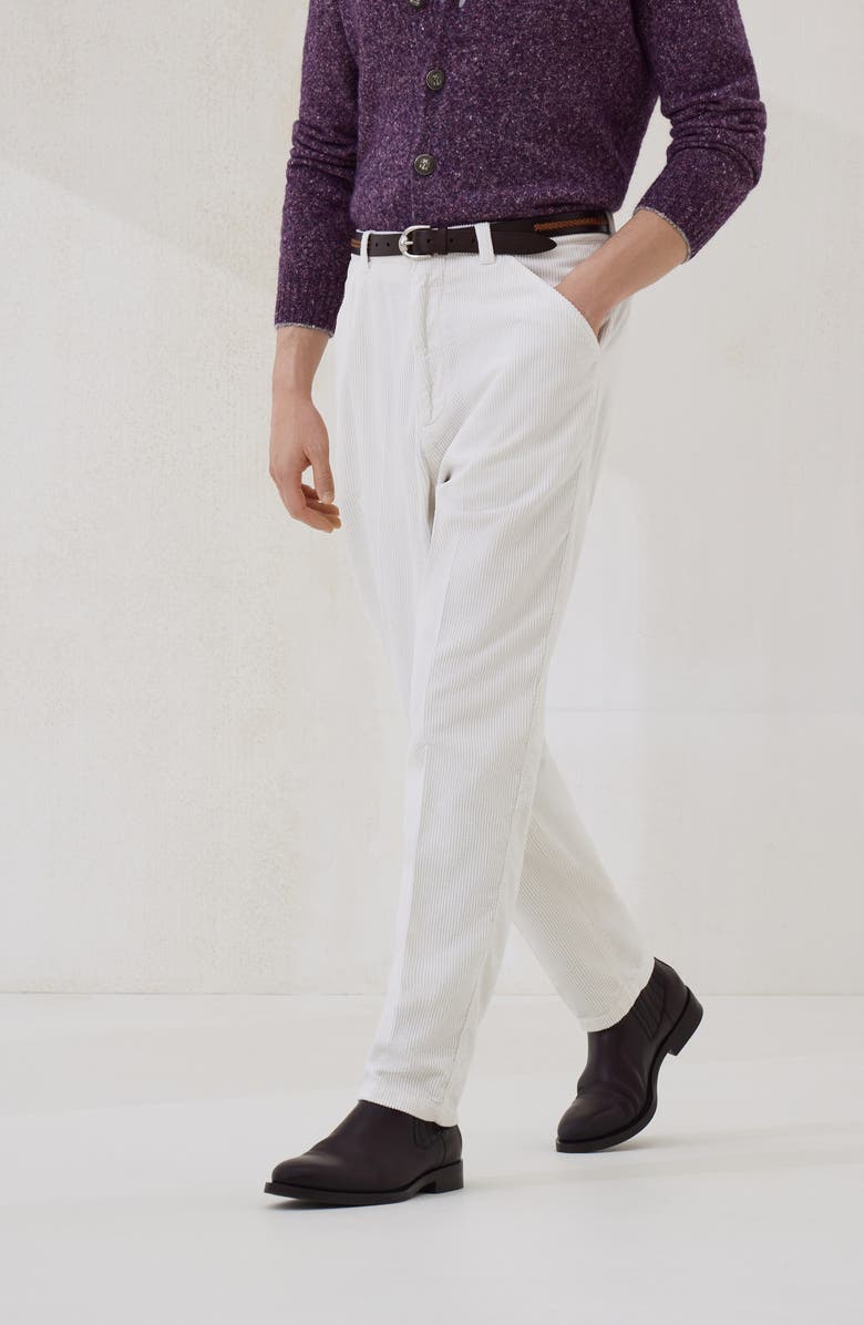 Brunello Cucinelli Corduroy leisure fit trousers, Alternate, color, Ecru
