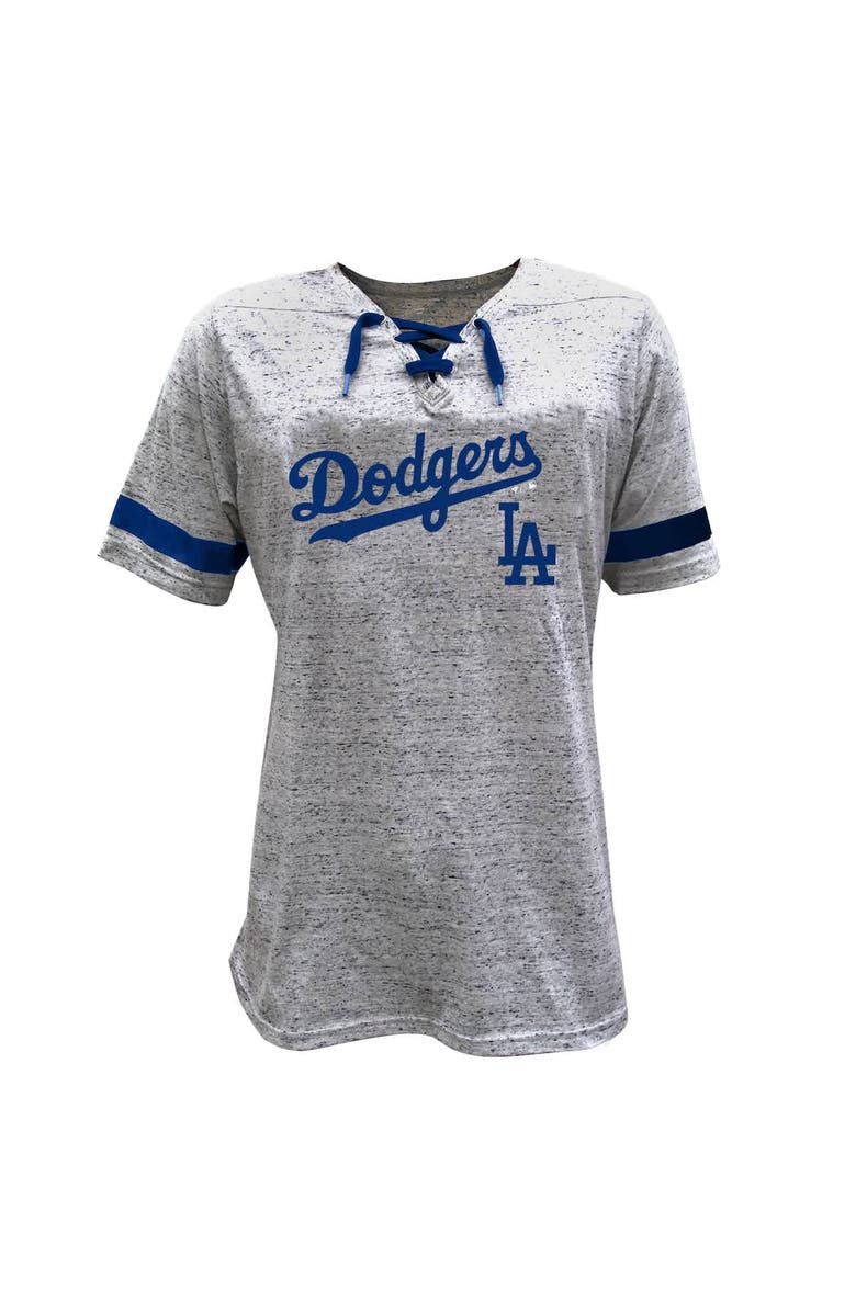 PROFILE Women's Profile Heather Gray Los Angeles Dodgers Lace-Up Fleck T-Shirt, Alternate, color,