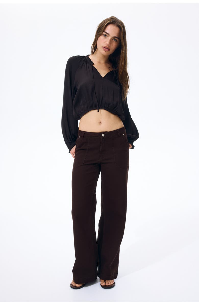H&M Wide Twill Trousers, Alternate, color, Dark Brown