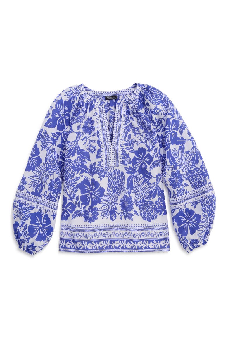 Print Split Neck Popover Top, Alternate, color, PARADISE PRINT WHITE