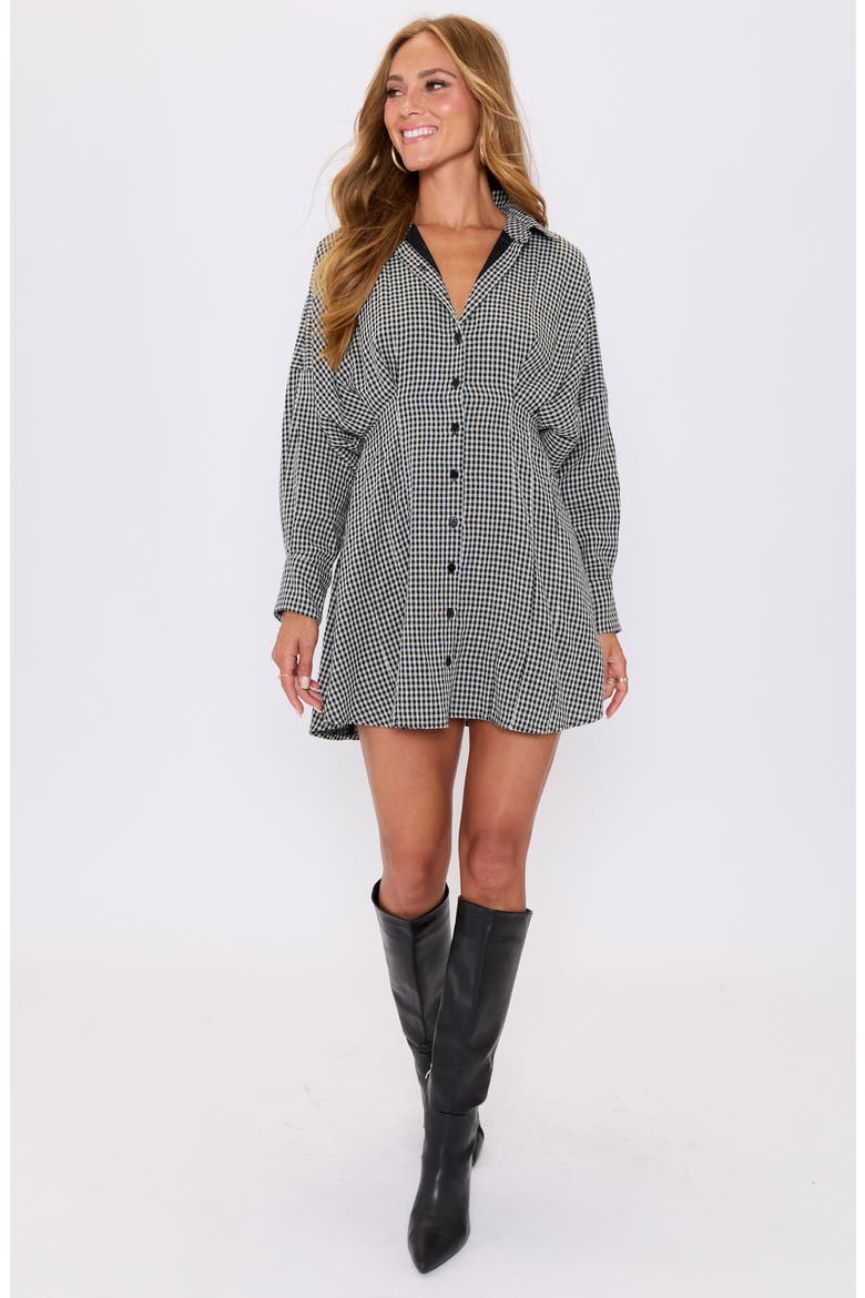 Lara Check Long Sleeve Mini Shirtdress, Alternate, color, BLACK CHECK