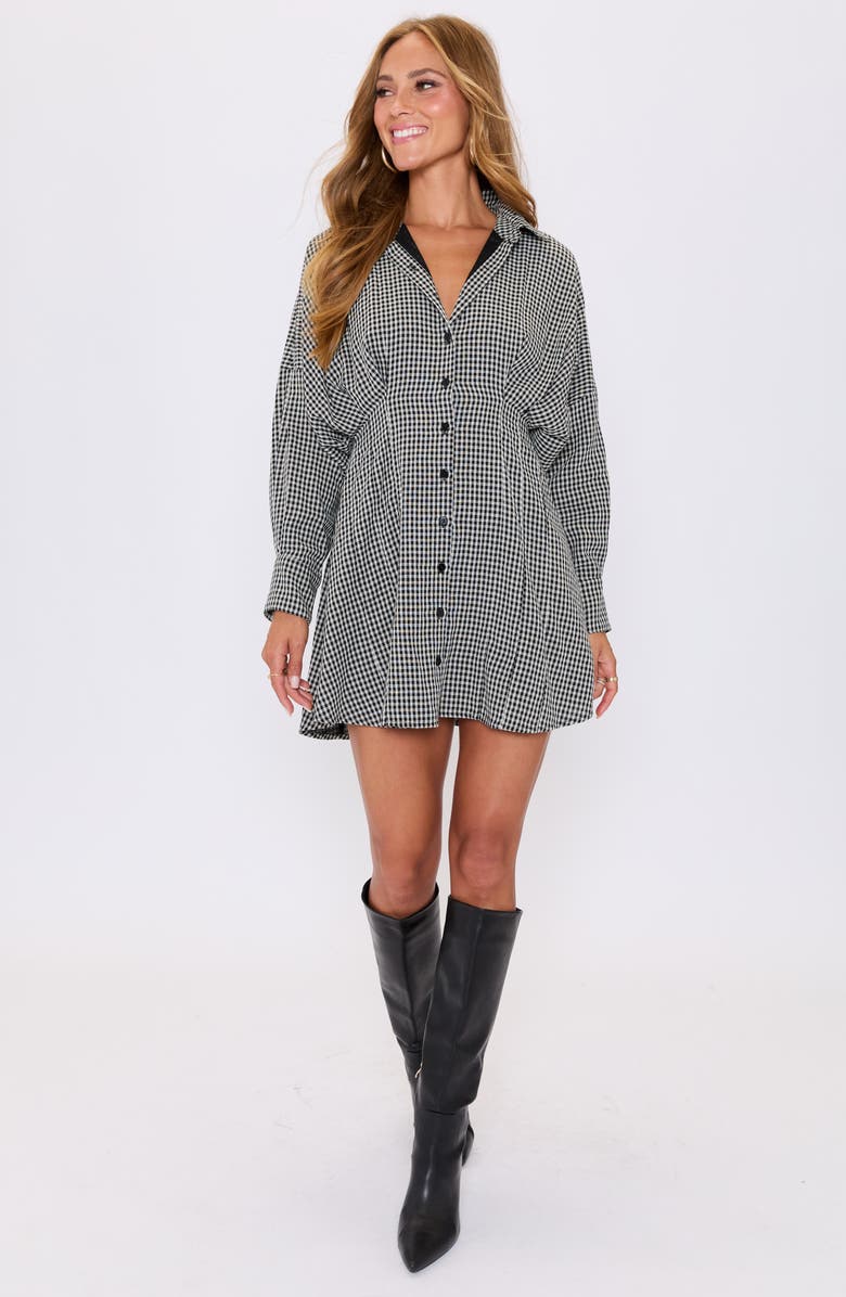 VICI Collection Lara Check Long Sleeve Mini Shirtdress, Alternate, color, Black Check