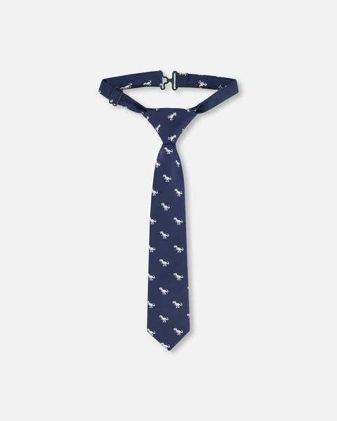 Boy's Neck Tie Navy Blue And Dino