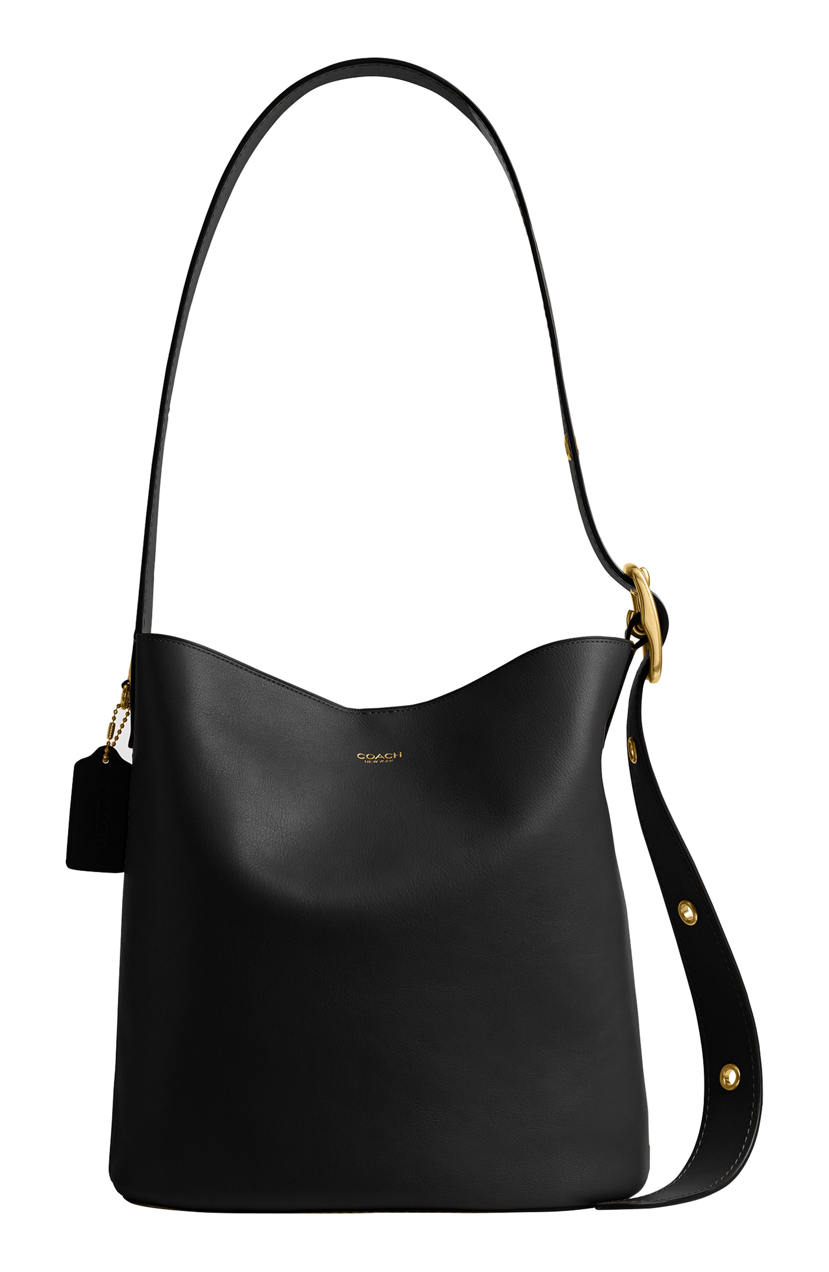 COACH Bleecker Natural Grain Leather Shoulder Bag, Main, color, Black