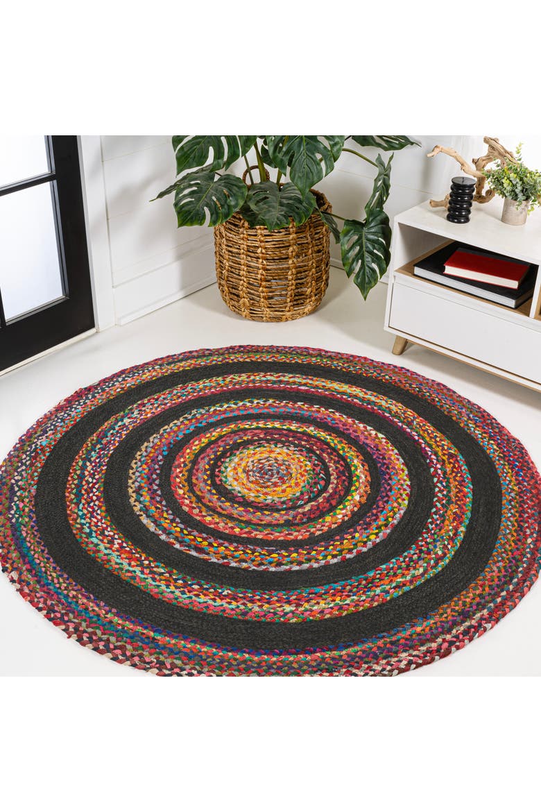 Abyss Braided Bohemian Coastal Round Jute Round Area Rug, Alternate, color, Red/Multi