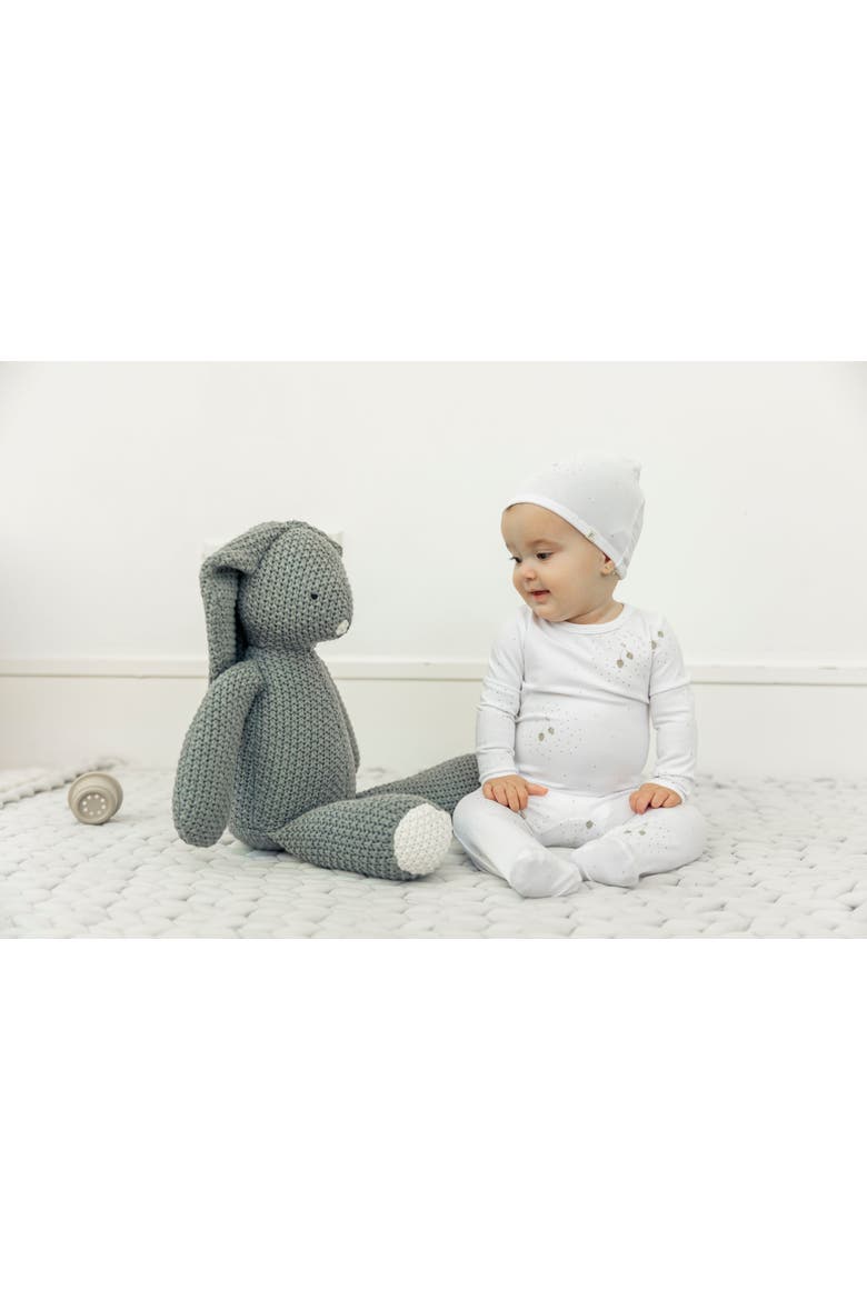 Allover Strawberry and Dot Print Romper with Hat Set, Alternate, color, Skylight