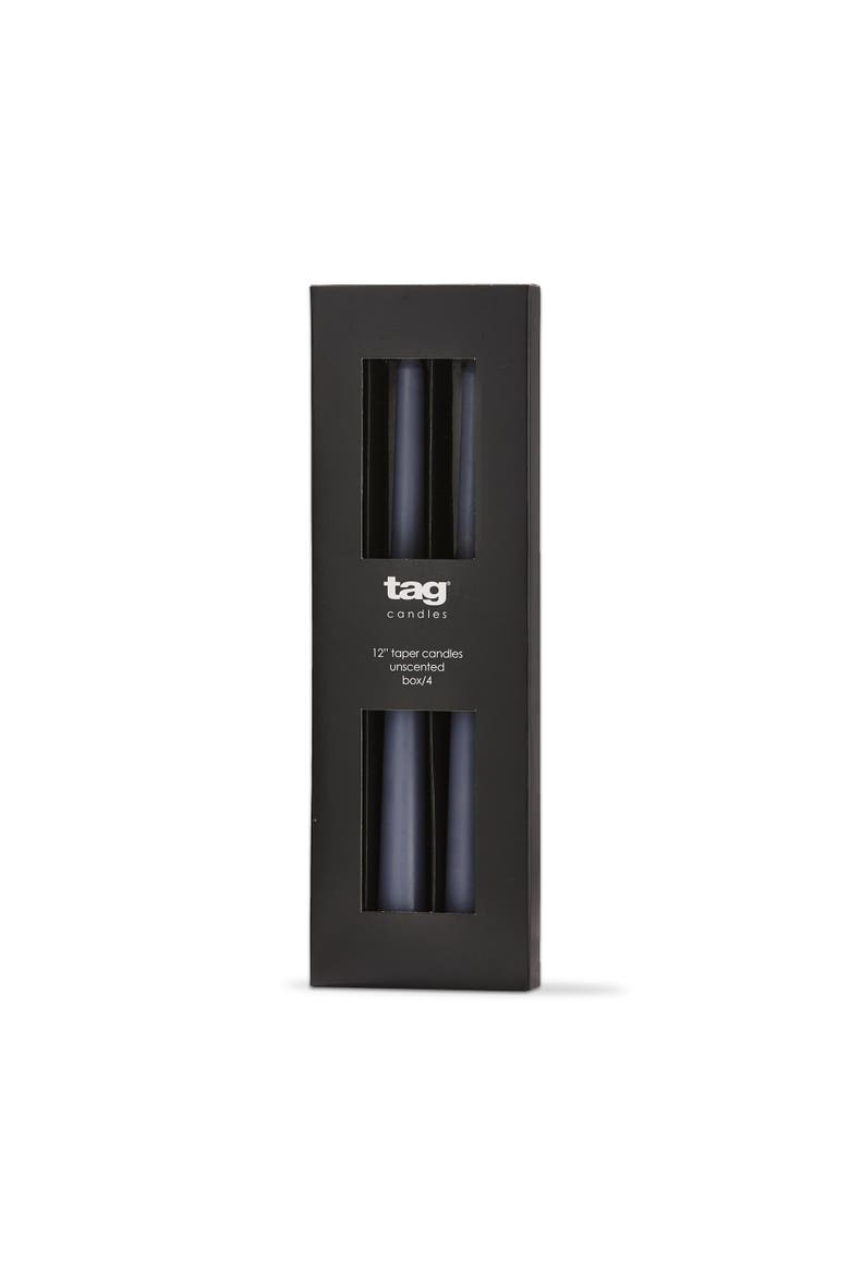Slate Blue Taper Candles Set of 4 Unscented Smokeless, Main, color, Blue