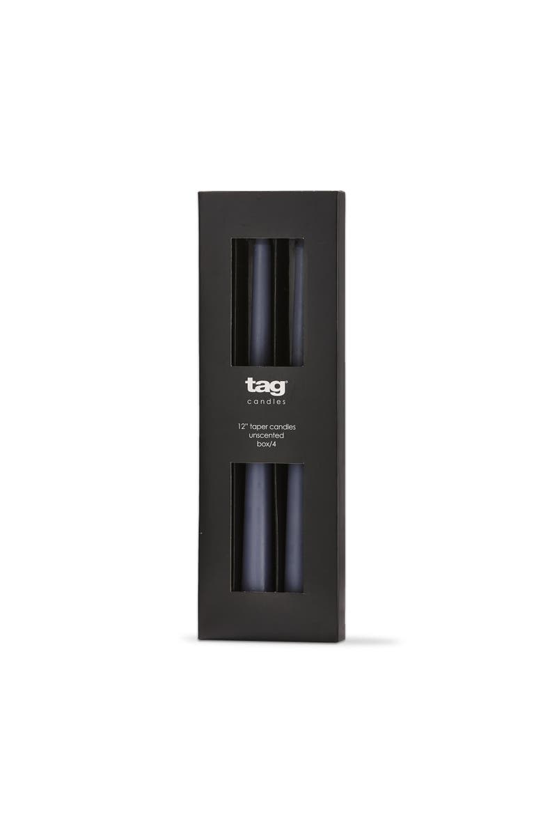 tag Slate Blue Taper Candles Set of 4 Unscented Smokeless, Main, color, Blue