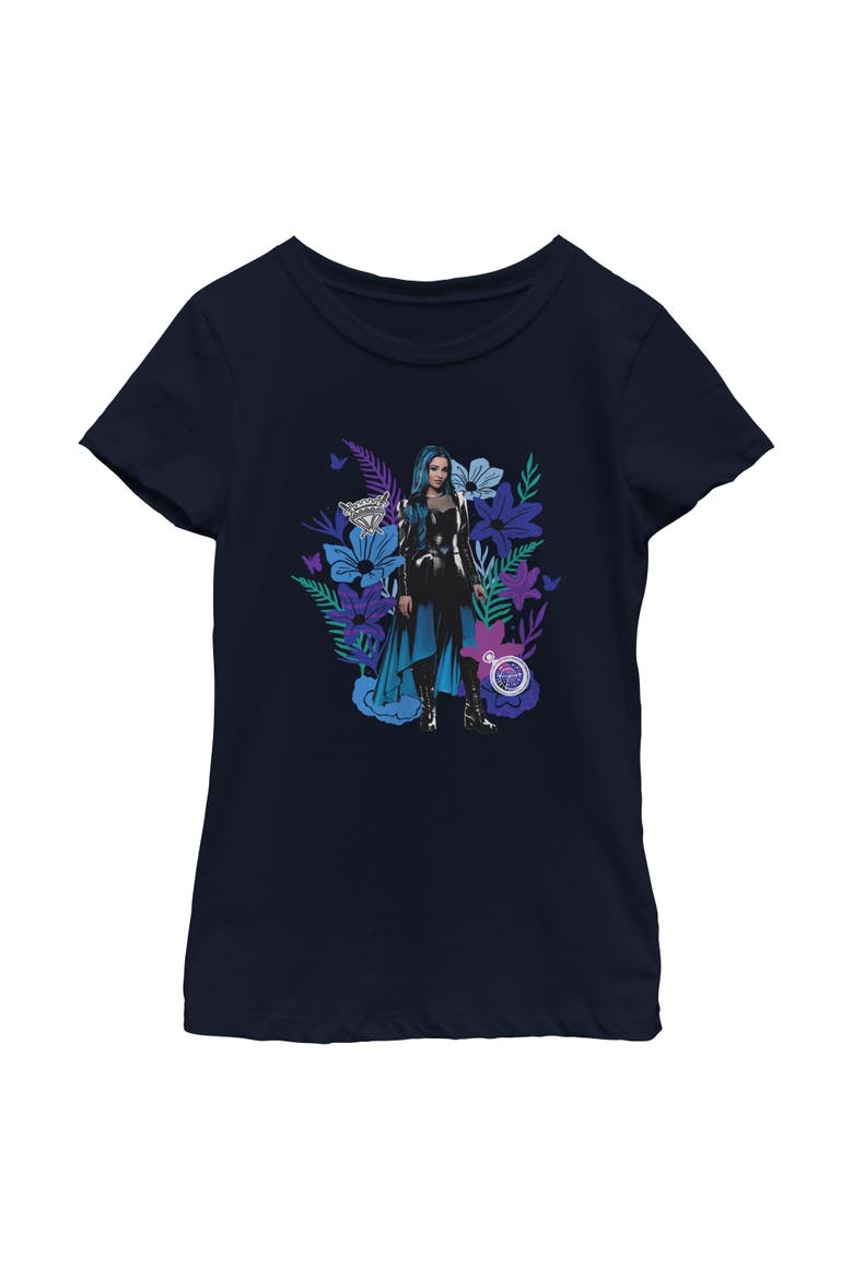 Girl's Descendants Wicked Wonderland Floral Chloe Portrait  Graphic T-Shirt, Main, color, Navy Blue