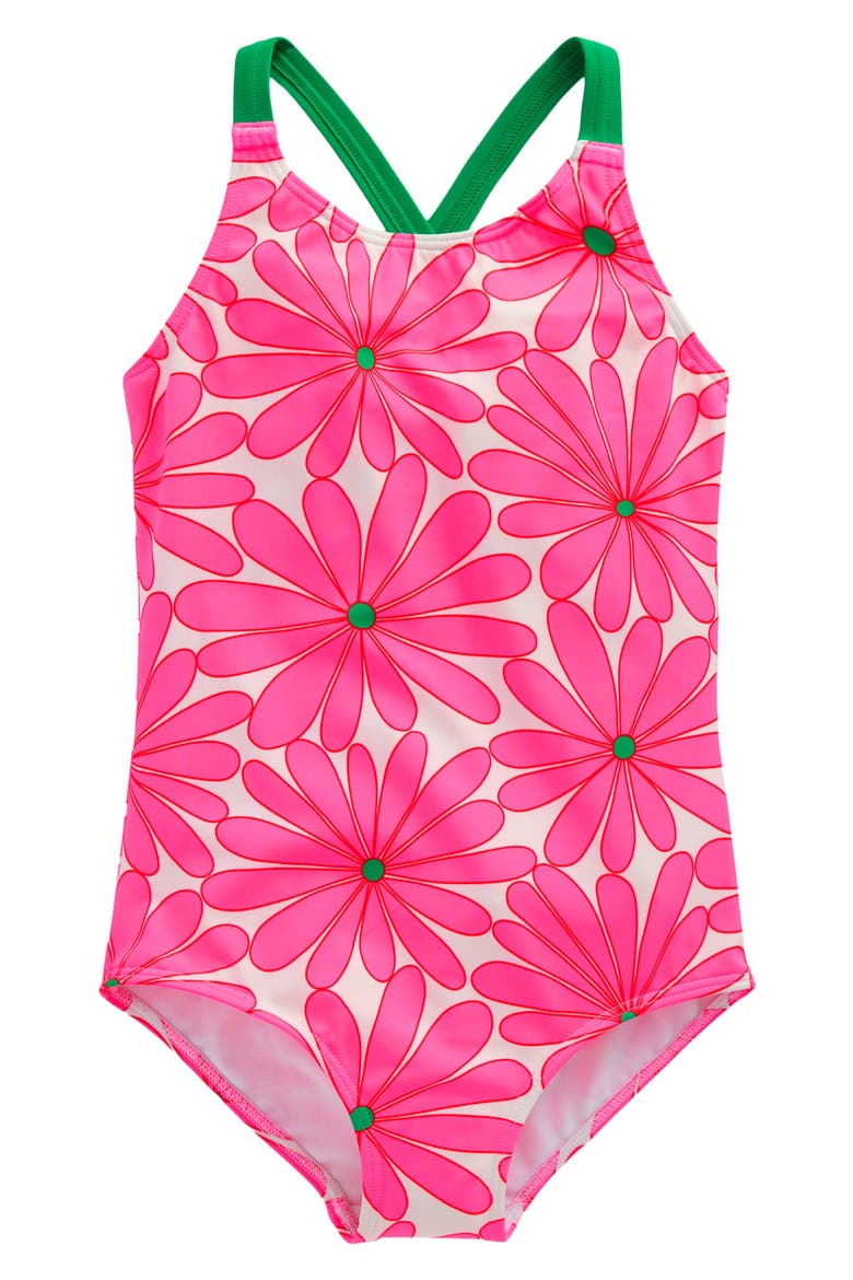 Kids' Printed One-Piece Swimsuit, Main, color, KNOCKOUT PINK GIANT DAISY