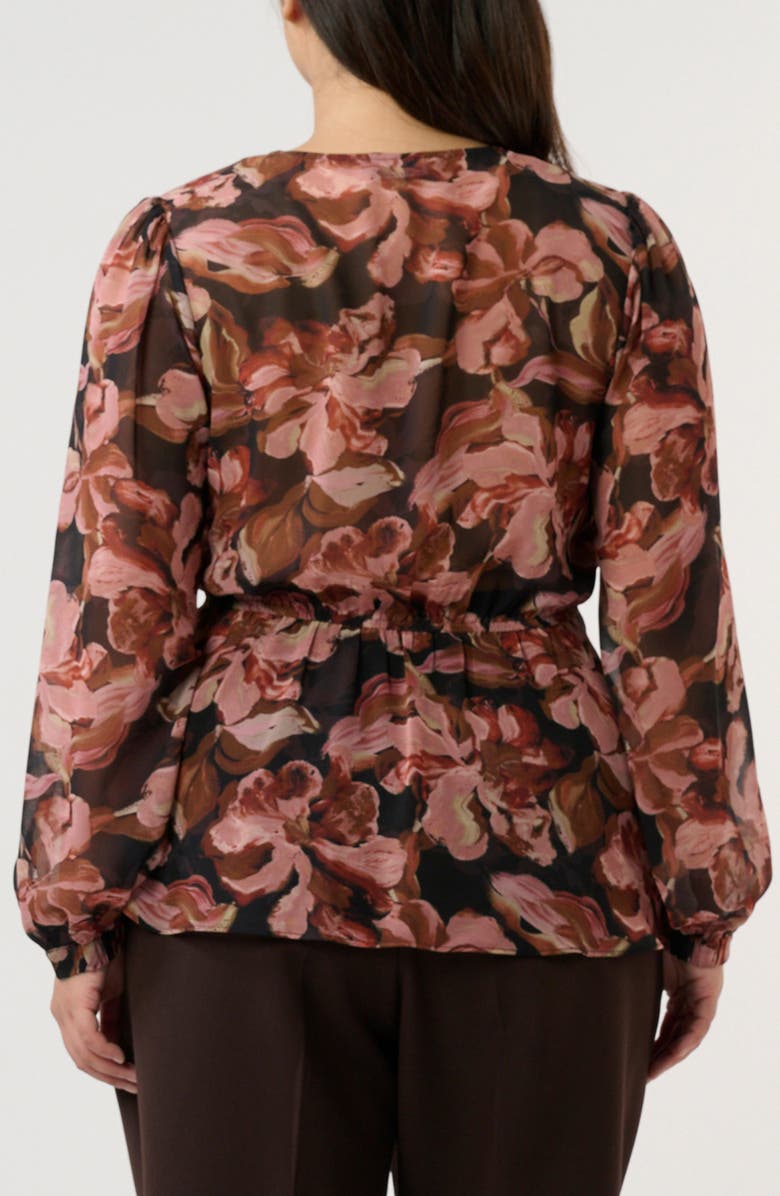 Estelle Natalia Floral Faux Wrap Top, Alternate, color, Chocolate/ Blush