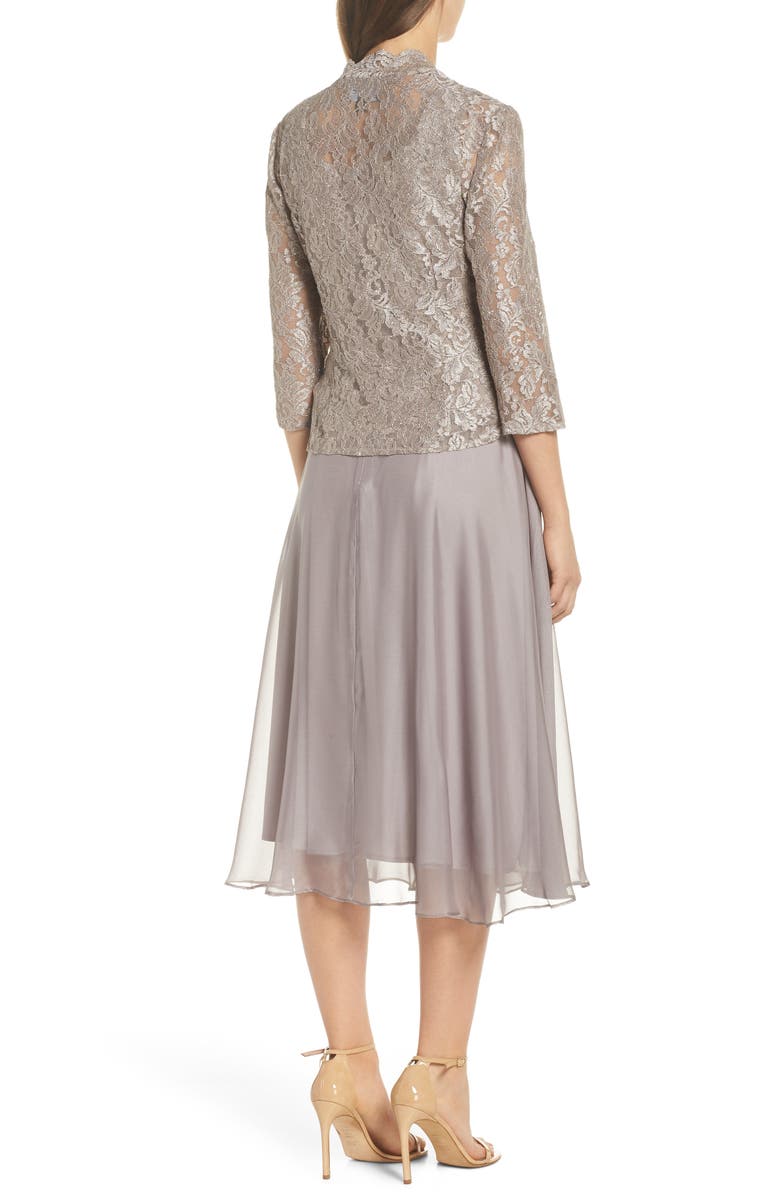 Alex Evenings Lace Bodice Tea Length Dress with Jacket, Alternate, color, 