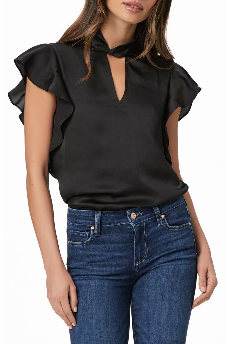 Darra Flutter Sleeve Satin Top, Main, color, BLACK