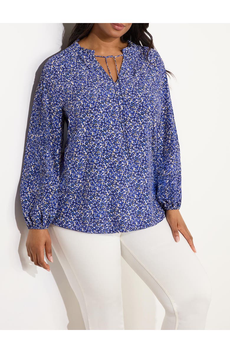 Live Unlimited Ditsy Shirred Raglan Sleeve Blouse, Alternate, color, Blue Print