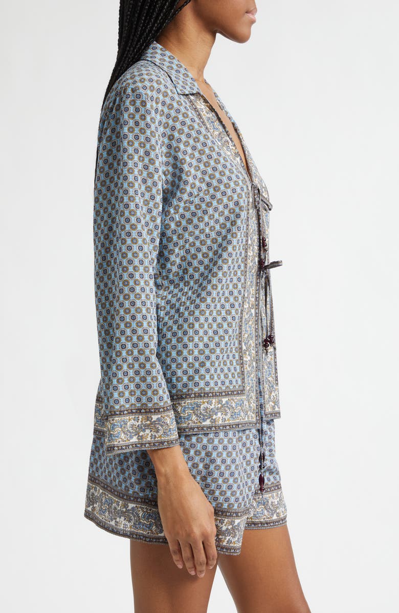 Veronica Beard Eva Tie Front Mixed Paisley Print Top, Alternate, color, Blue Jay Multi