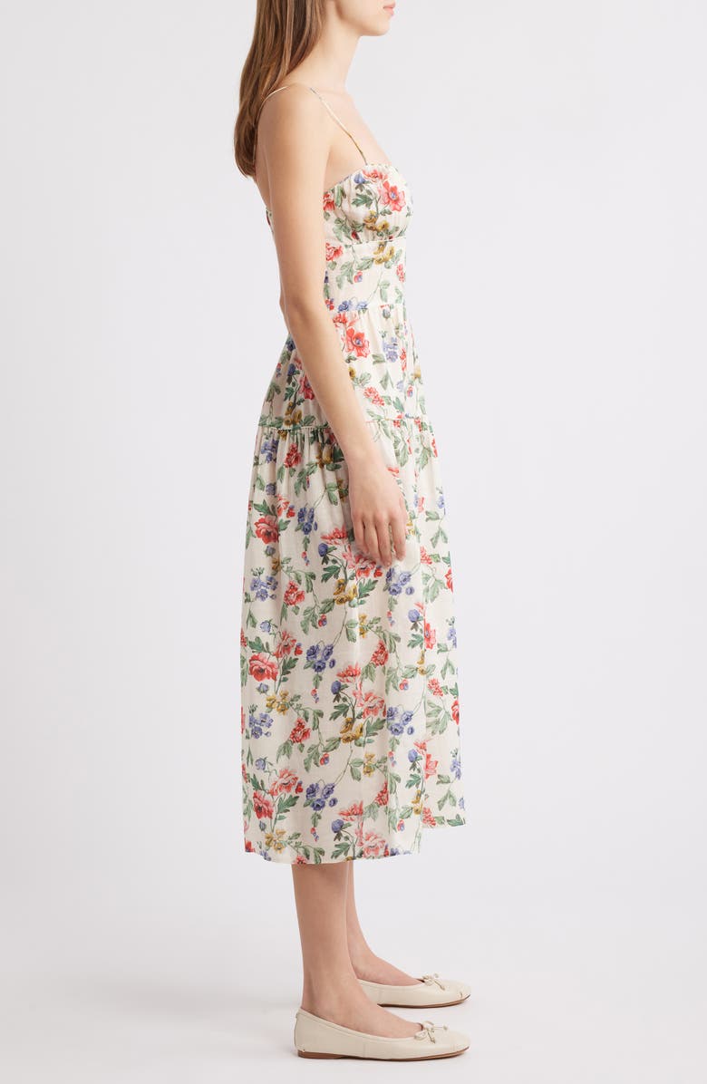DÔEN Benoit Floral Print Midi Dress, Alternate, color, Ivory Wild Rose