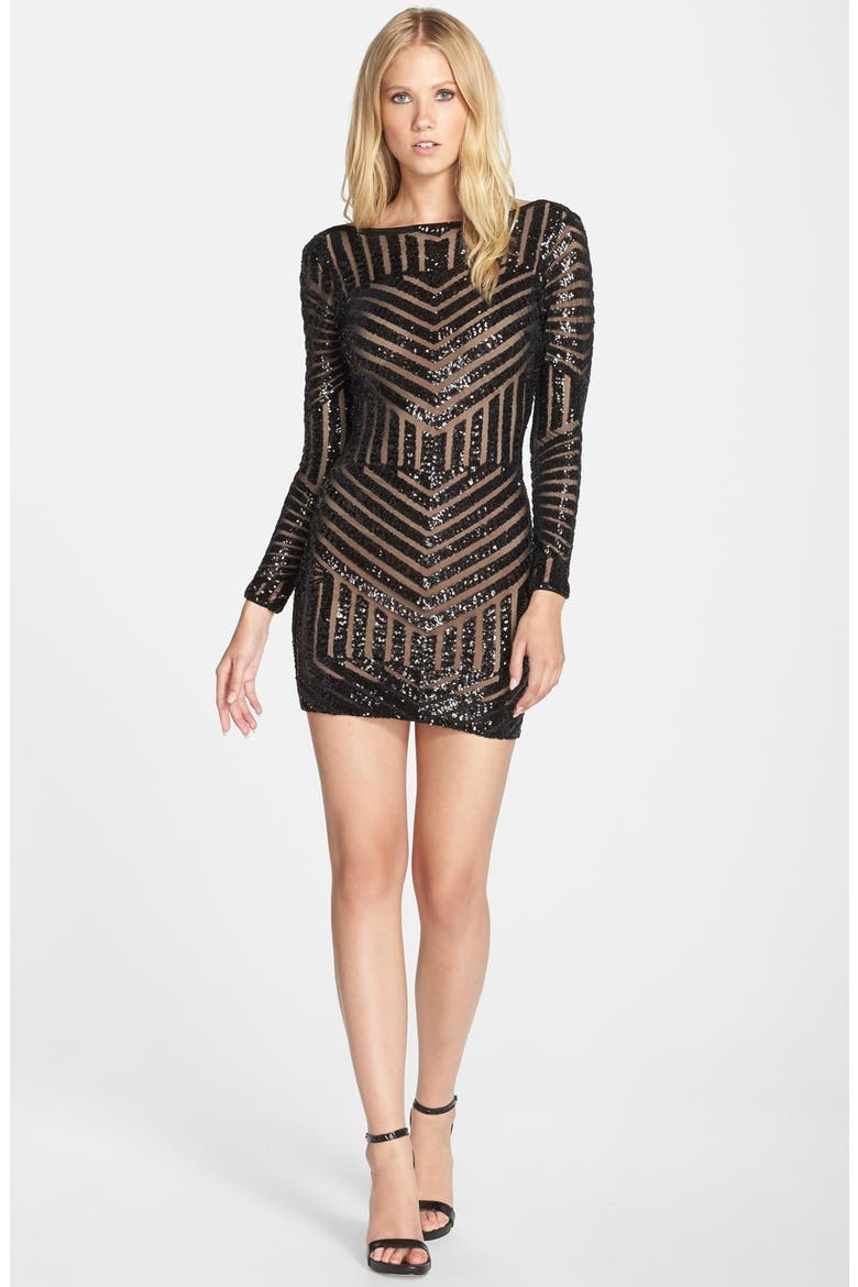 Lola Sequin Body-Con Dress, Alternate, color, BLACK