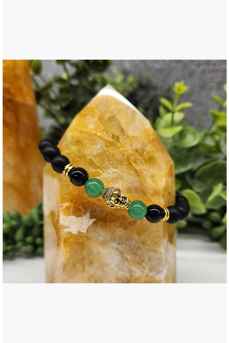 Buddha Obsidian Beaded Bracelet, Alternate, color, Turquoise / Silver Tone