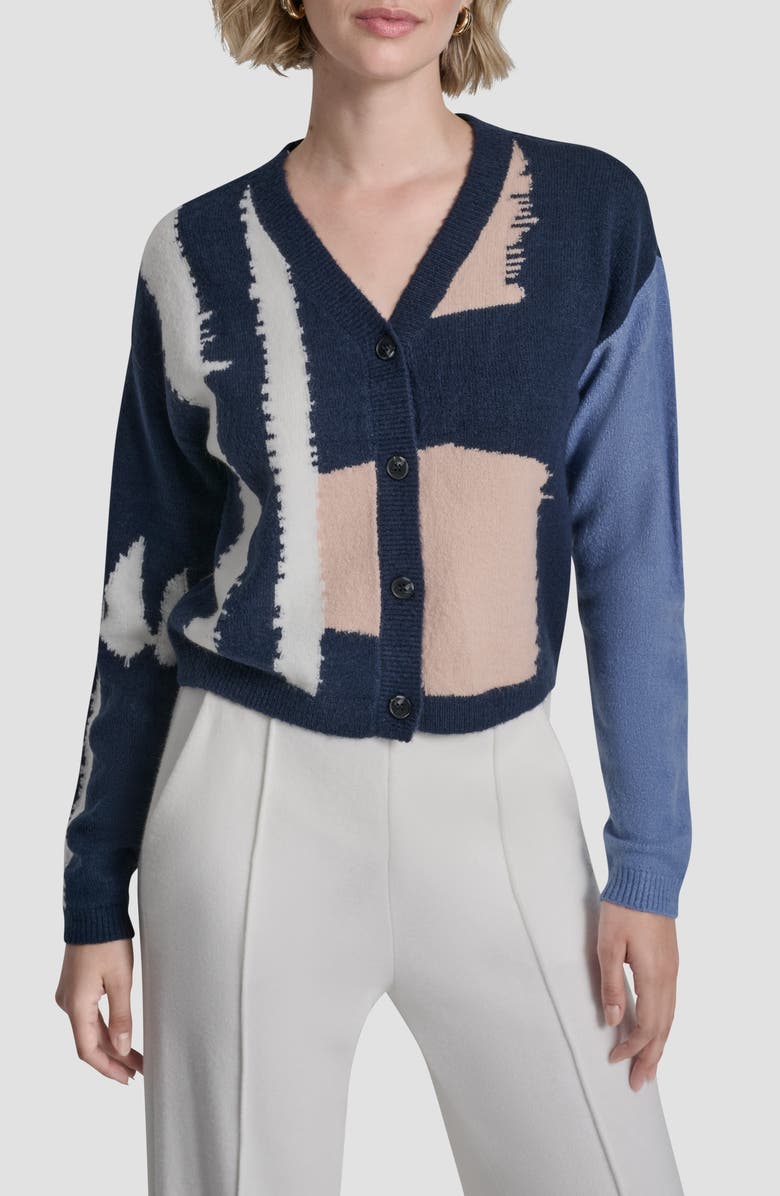 DKNY Crop Colorblock Cardigan, Main, color, Hudson Lights