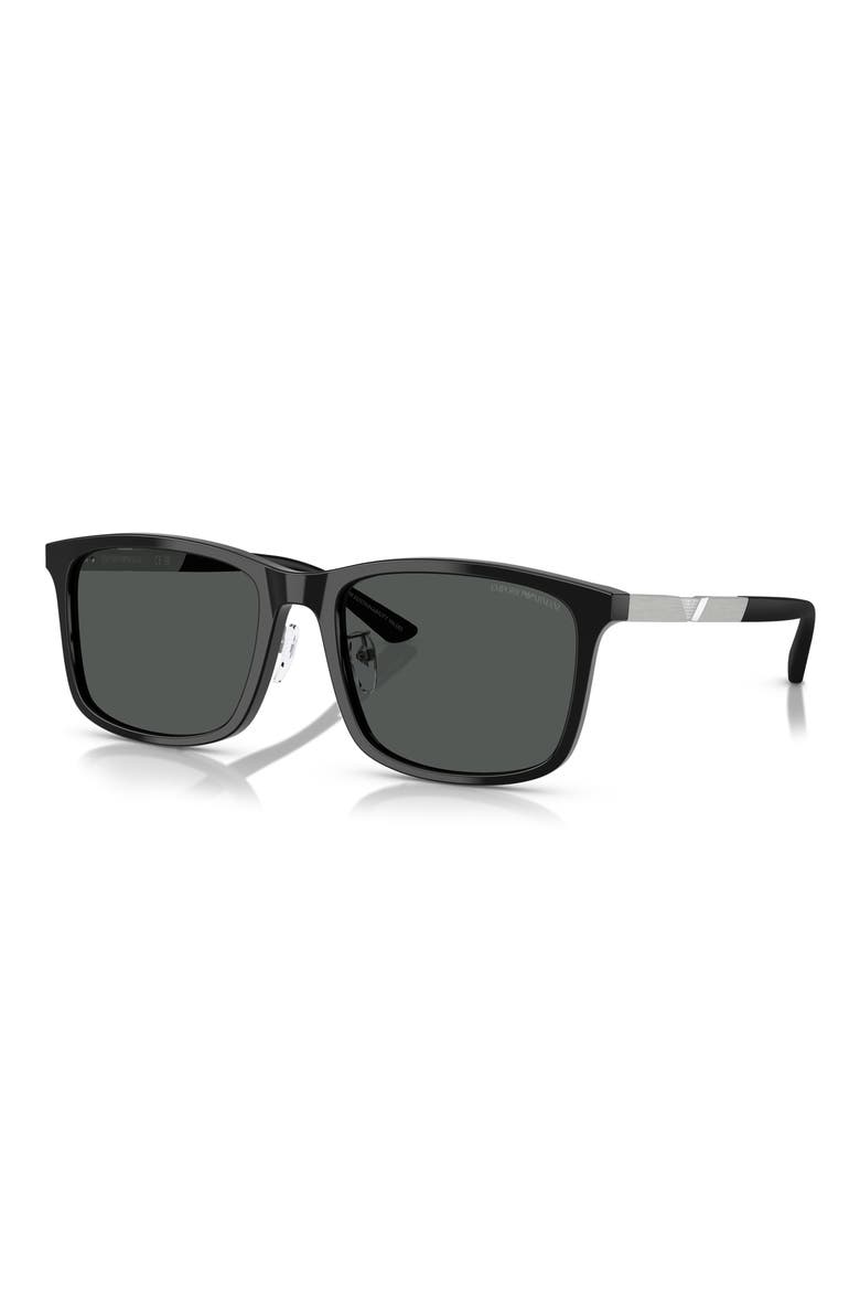 57mm Square Sunglasses, Alternate, color, SHINY BLACK / DARK GREY