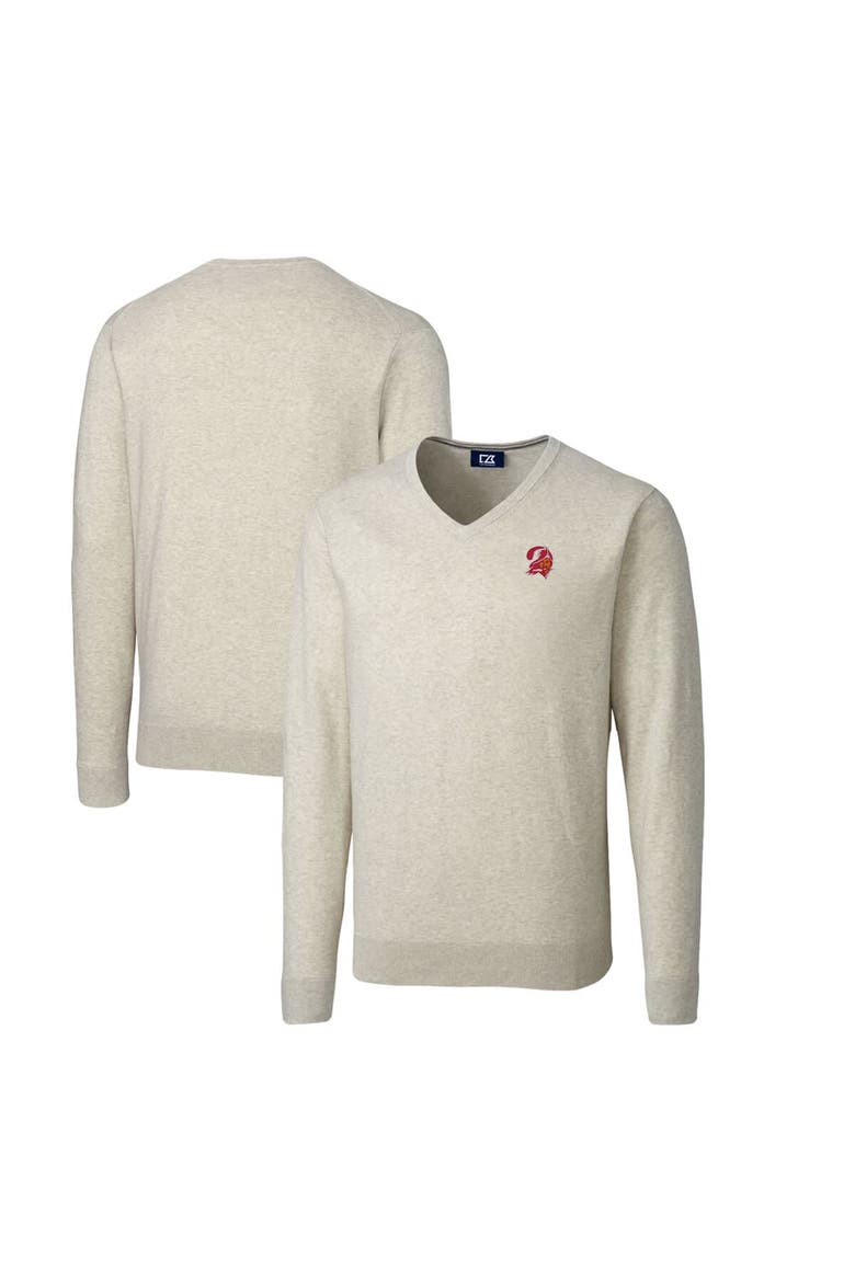 Men's Cutter & Buck Oatmeal Tampa Bay Buccaneers Throwback Logo Lakemont Tri-Blend Big & Tall V-Neck Pullover Sweater, Alternate, color, Oatmeal