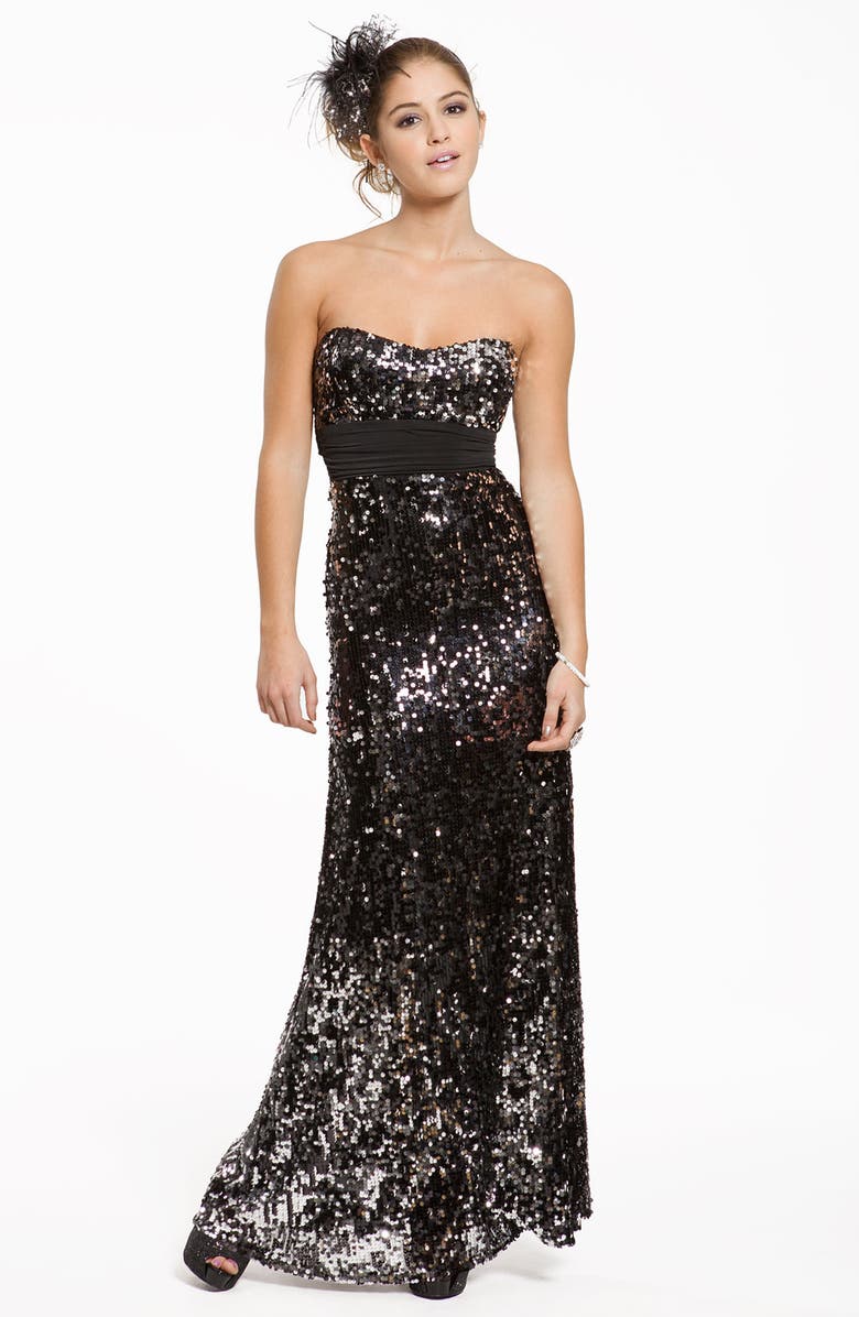 Accidentally in Love Strapless Sequin Gown, Alternate, color, 