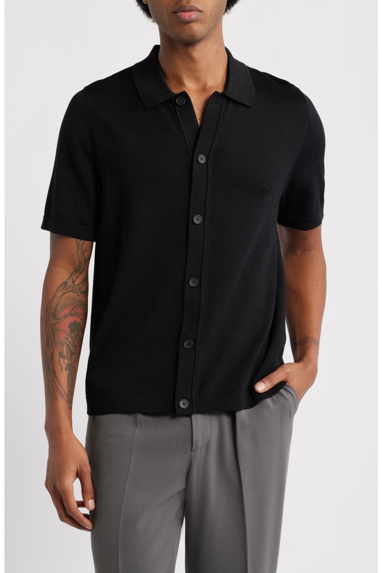 Short Sleeve Button-Up Cardigan, Main, color, BLACK
