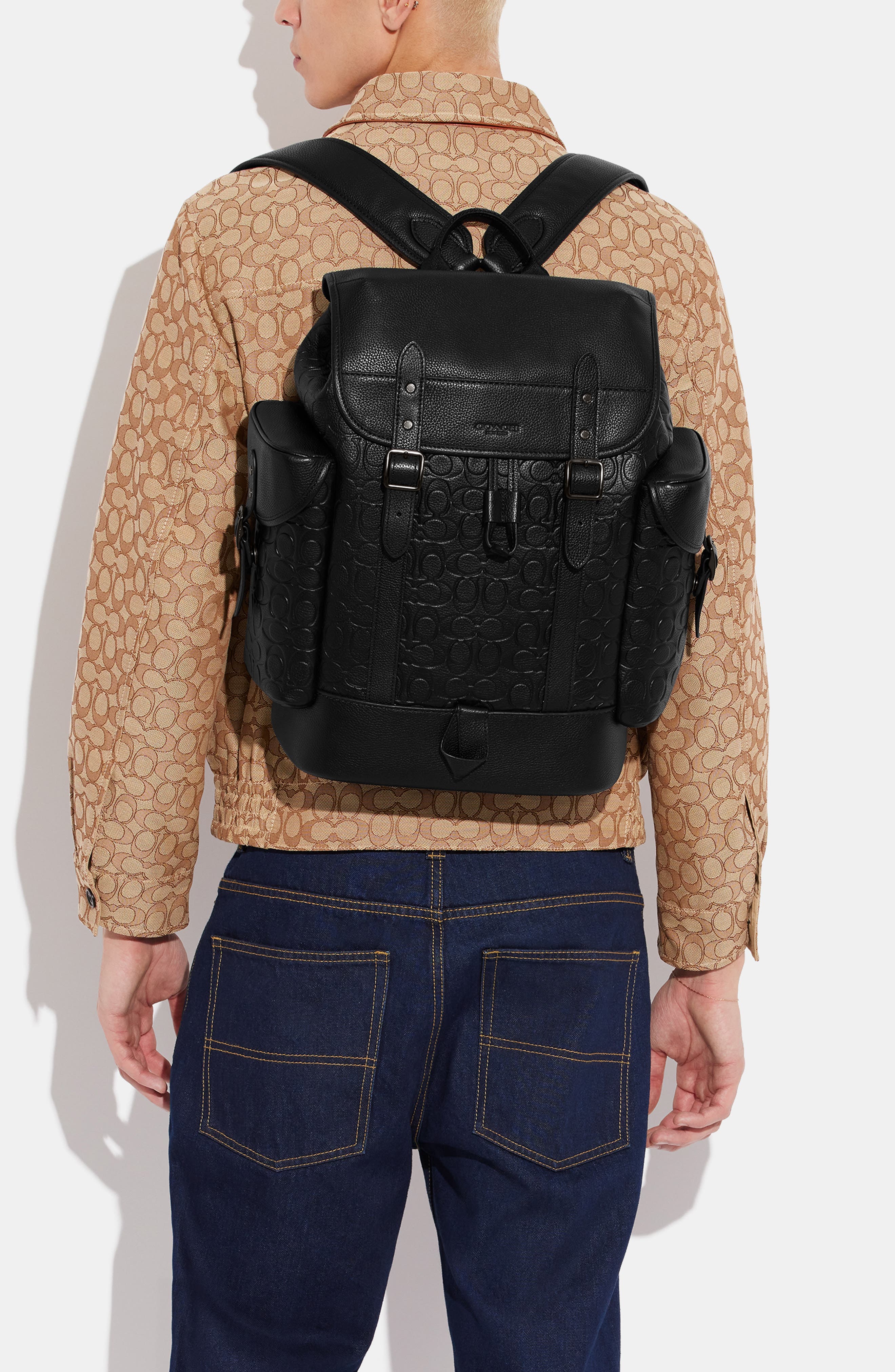 COACH Hitch Signature Leather Backpack, Alternate, color, 