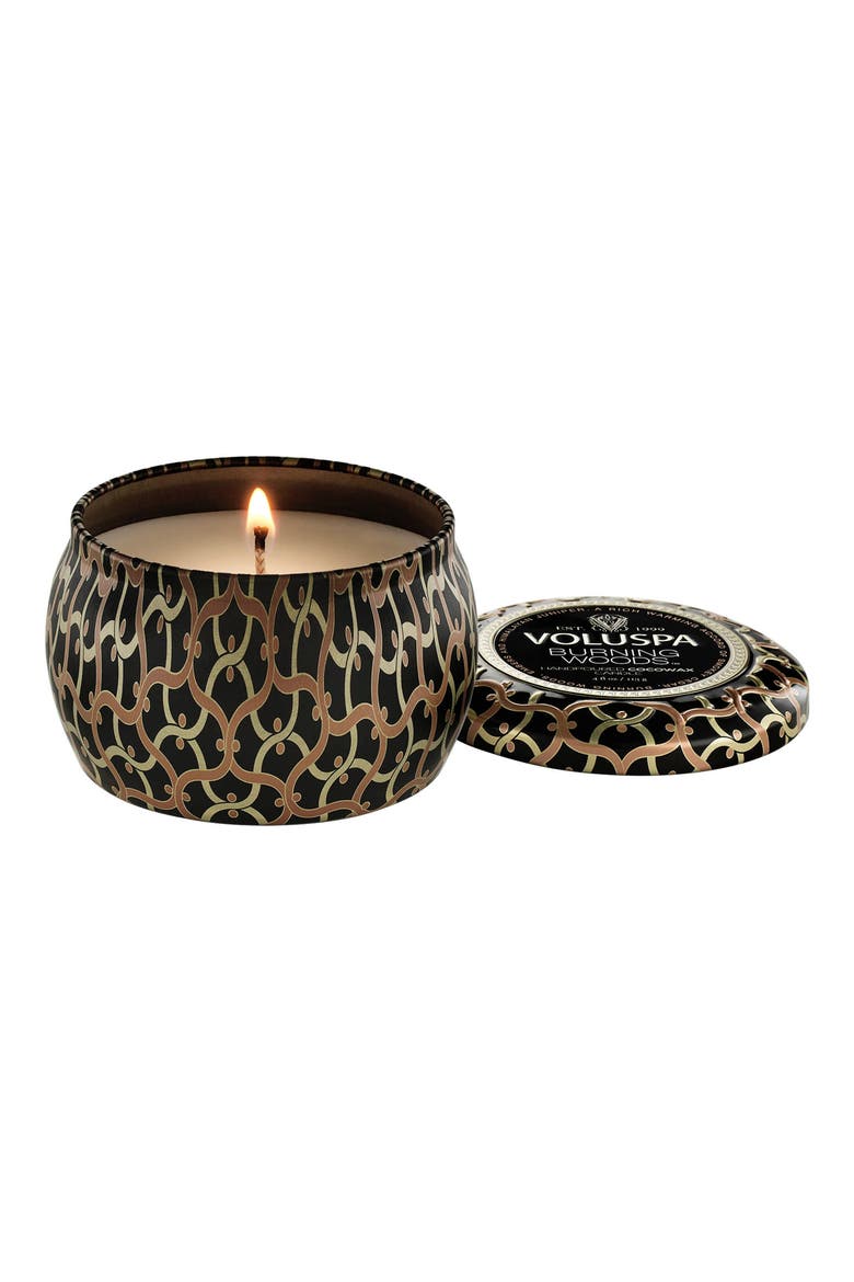 Burning Woods Mini Tin Candle, Main, color, NO COLOR