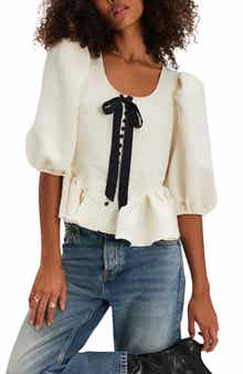 Free People Pamela Embroidered Bow Crop Top