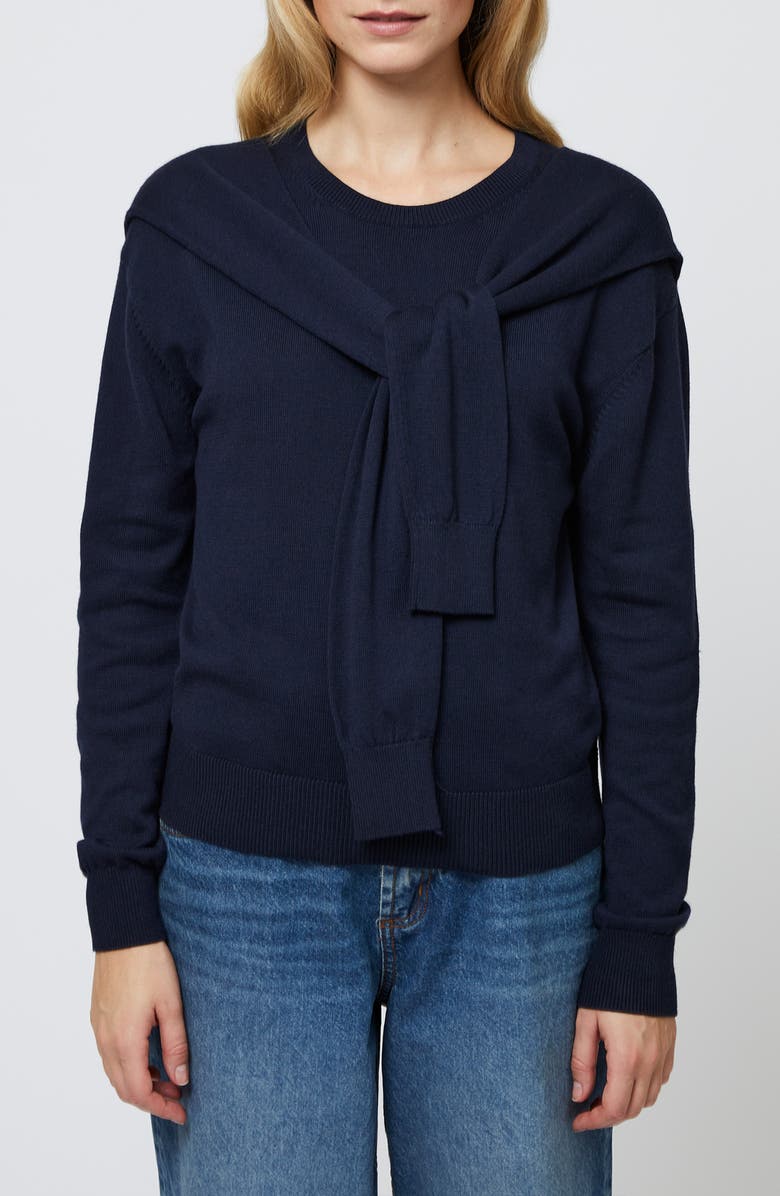 French Connection Scarf Accent Crewneck Sweater, Main, color, Marine