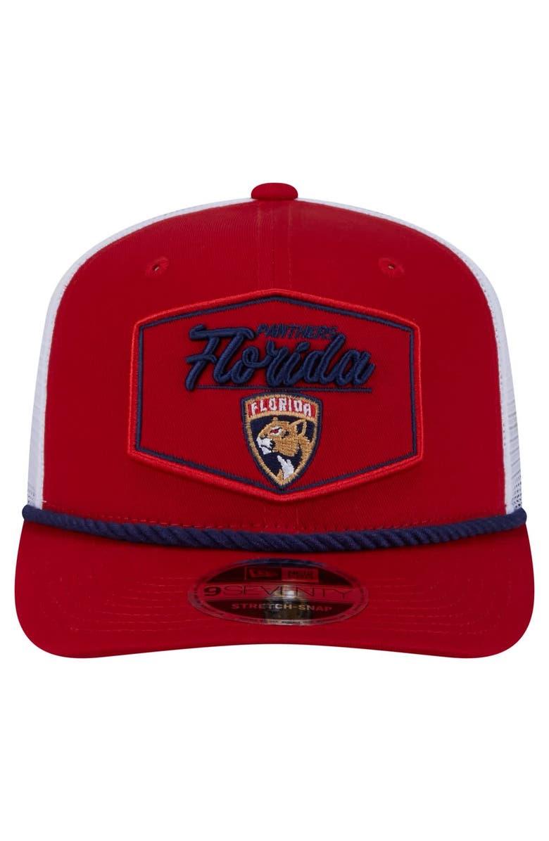 New Era Men's New Era Red/White Florida Panthers Team Patch Basic 9SEVENTY Adjustable Trucker Hat, Alternate, color, Red