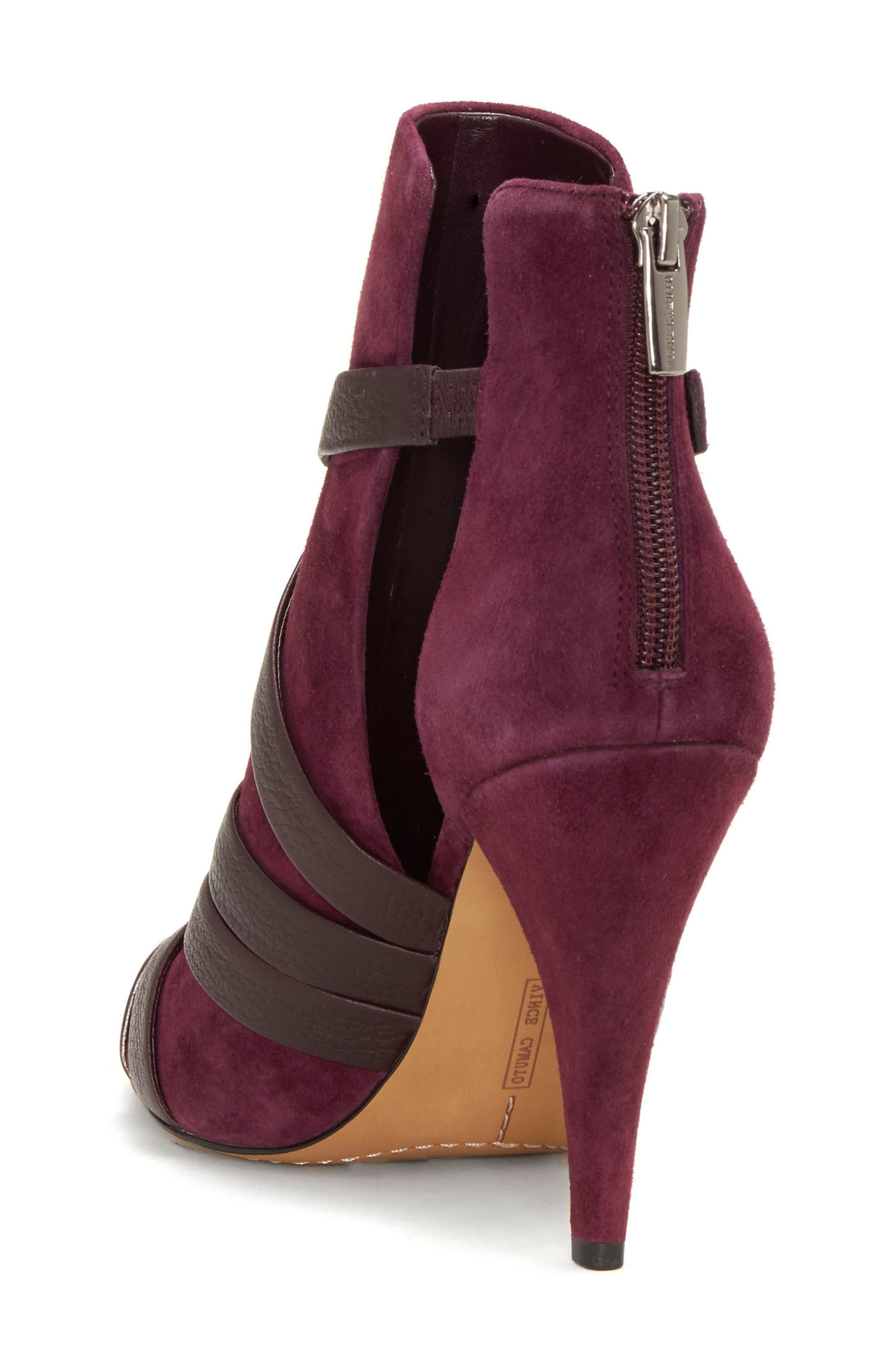 Achika Belted Peep Toe Bootie, Alternate, color, DARK PURPLE LEATHER