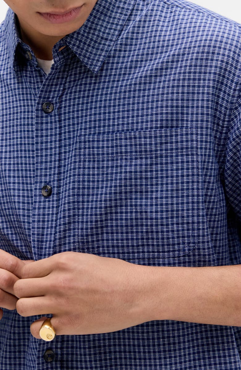 BDG Urban Outfitters Boxy Check Short Sleeve Button-Up Shirt, Alternate, color, Blue