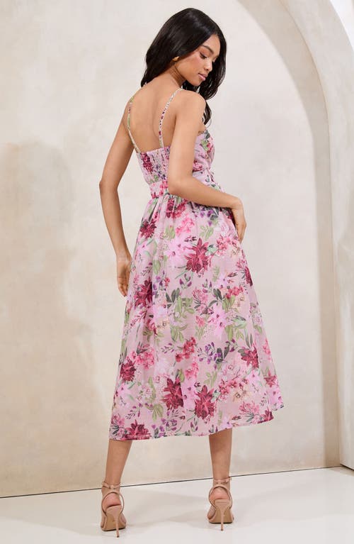 Lipsy Floral Belted Midi Sundress In Pink