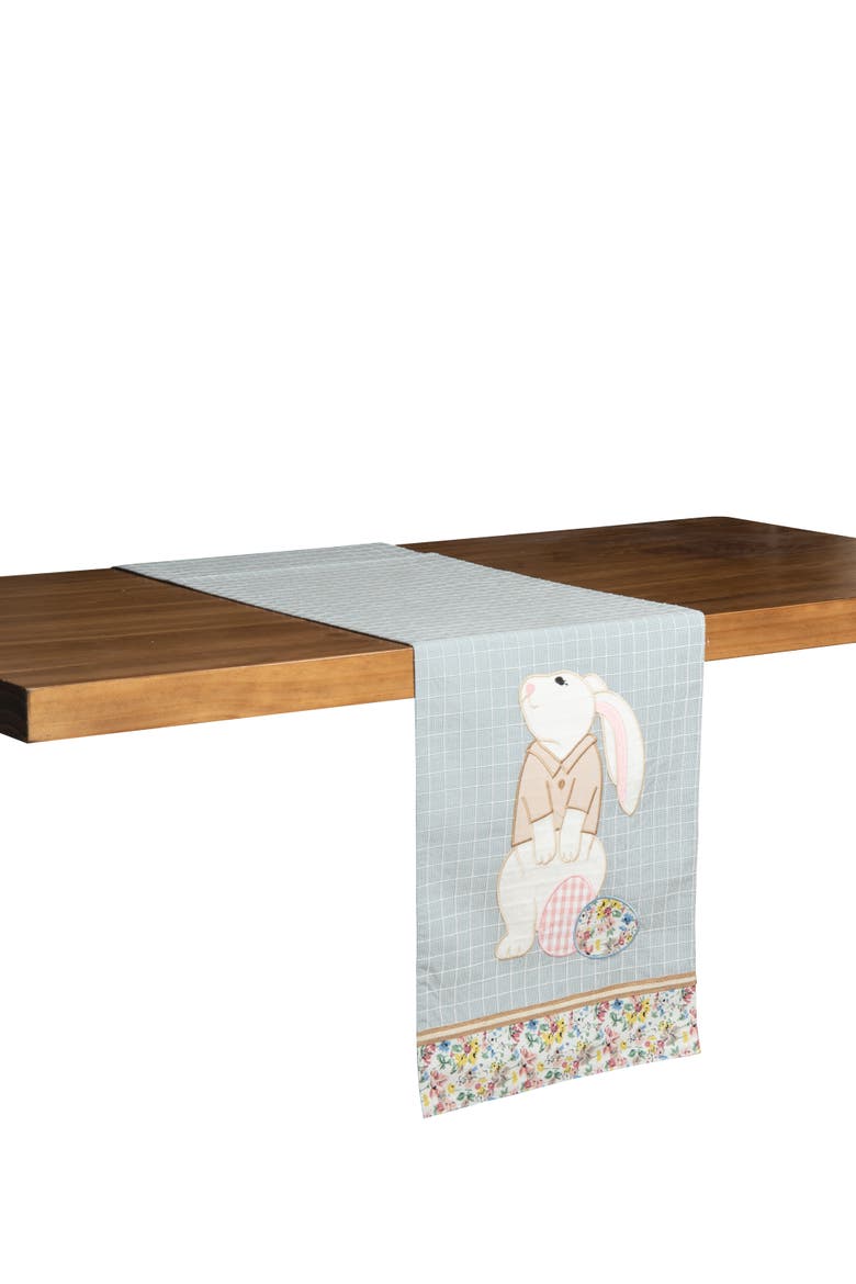 Bunny Rabbit Easter Eggs 100% Cotton Table Runner 13" x 72", Alternate, color, Blue