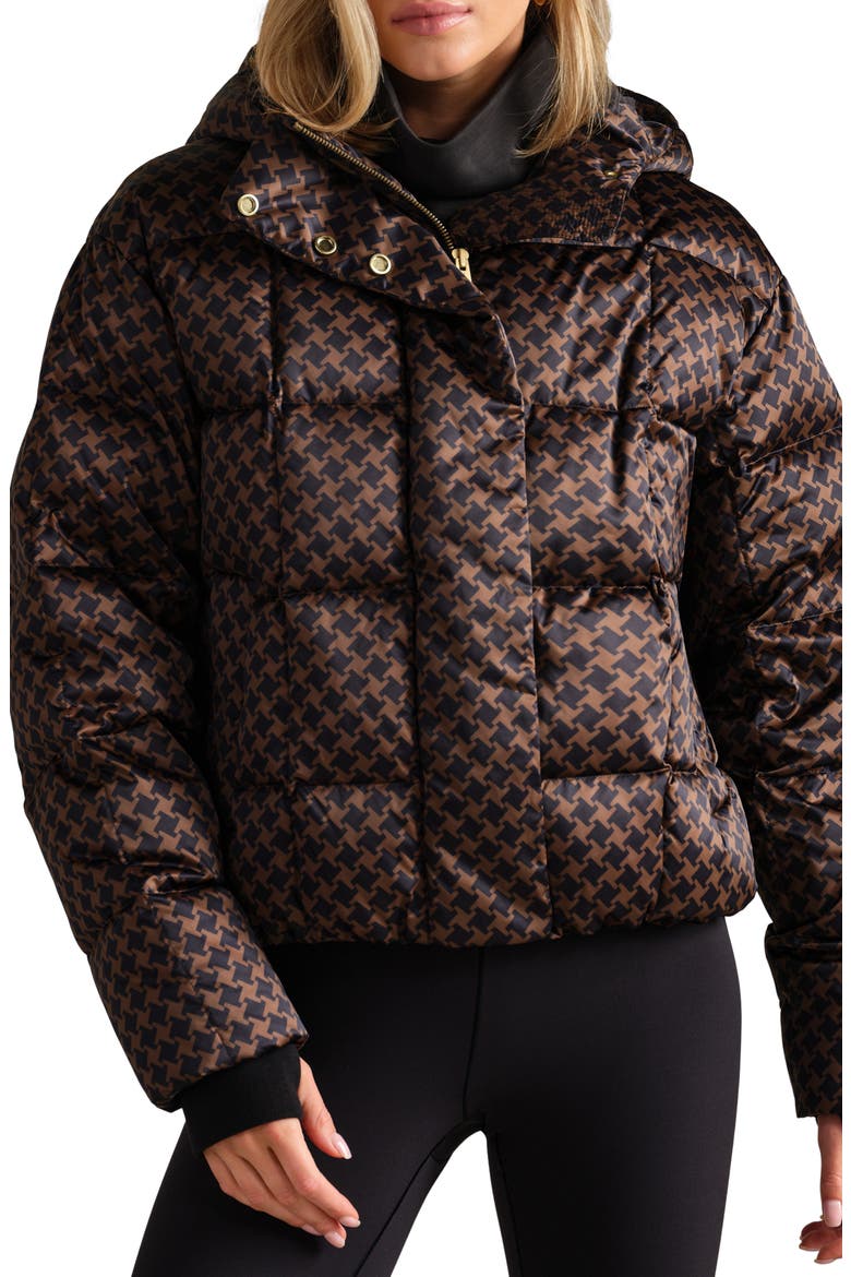 Powder Puffer Water Repellent Houndstooth Check 650 Fill Power Down Jacket, Main, color, CHESTNUT BROWN HOUNDSTOOTH