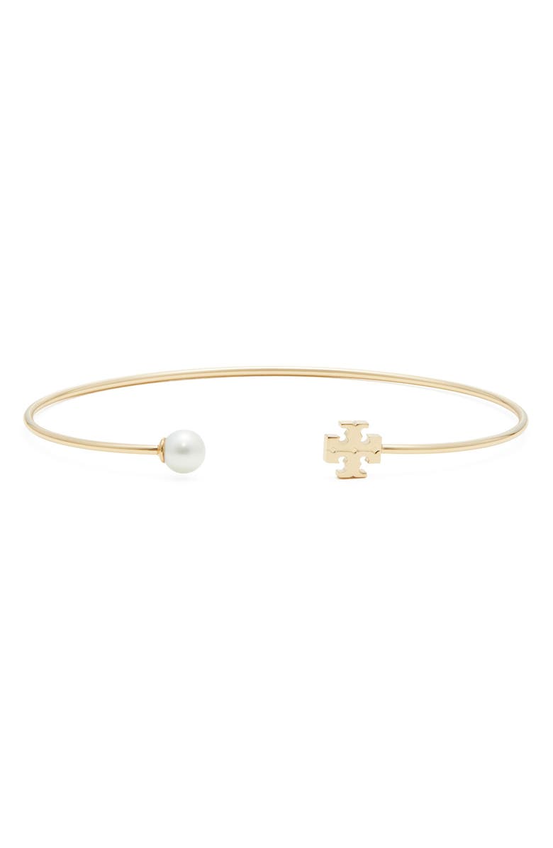 Tory Burch Kira Imitation Pearl Cuff Bracelet, Main, color, 