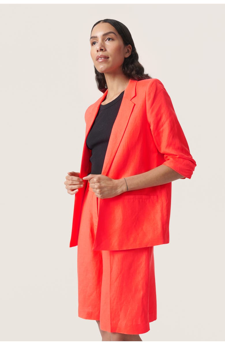 Soaked in Luxury Malia Open Front Notch Lapel Blazer, Main, color, Hot Coral