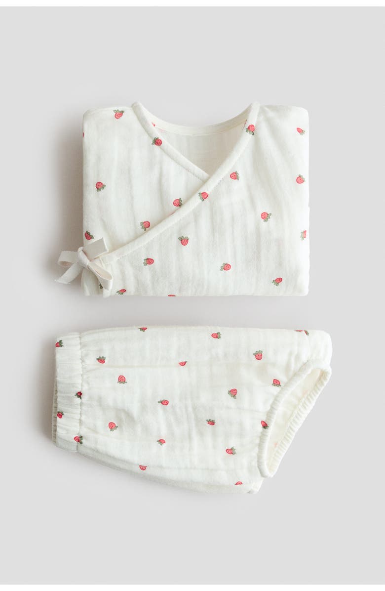 H&M 2-piece Wrapover Muslin Set, Alternate, color, White/Strawberries