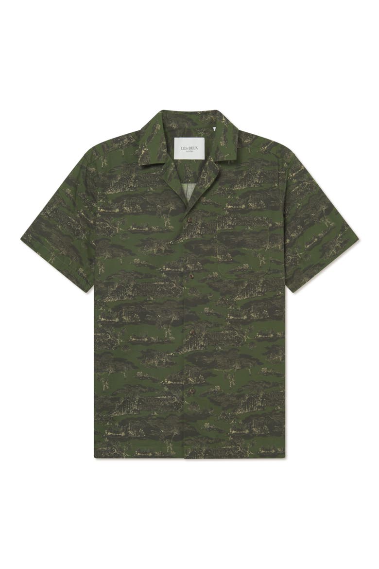 Lesley Ruins Camp Shirt, Main, color, CHIVE GREEN/ SUMMER MELON