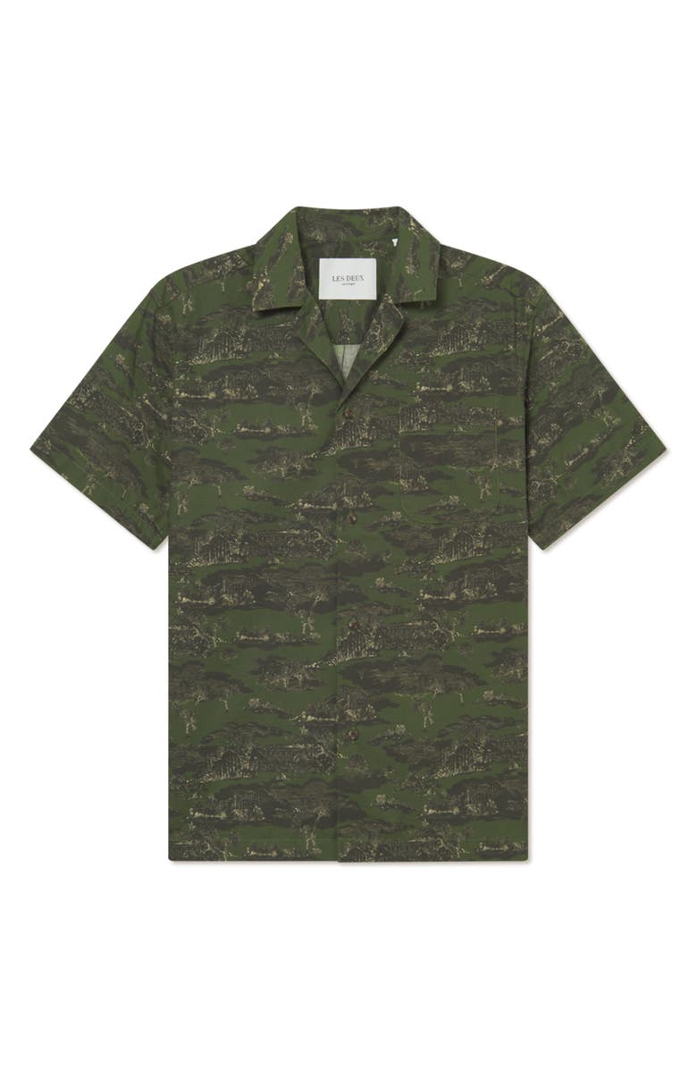 Les Deux Lesley Ruins Camp Shirt, Main, color, Chive Green/ Summer Melon