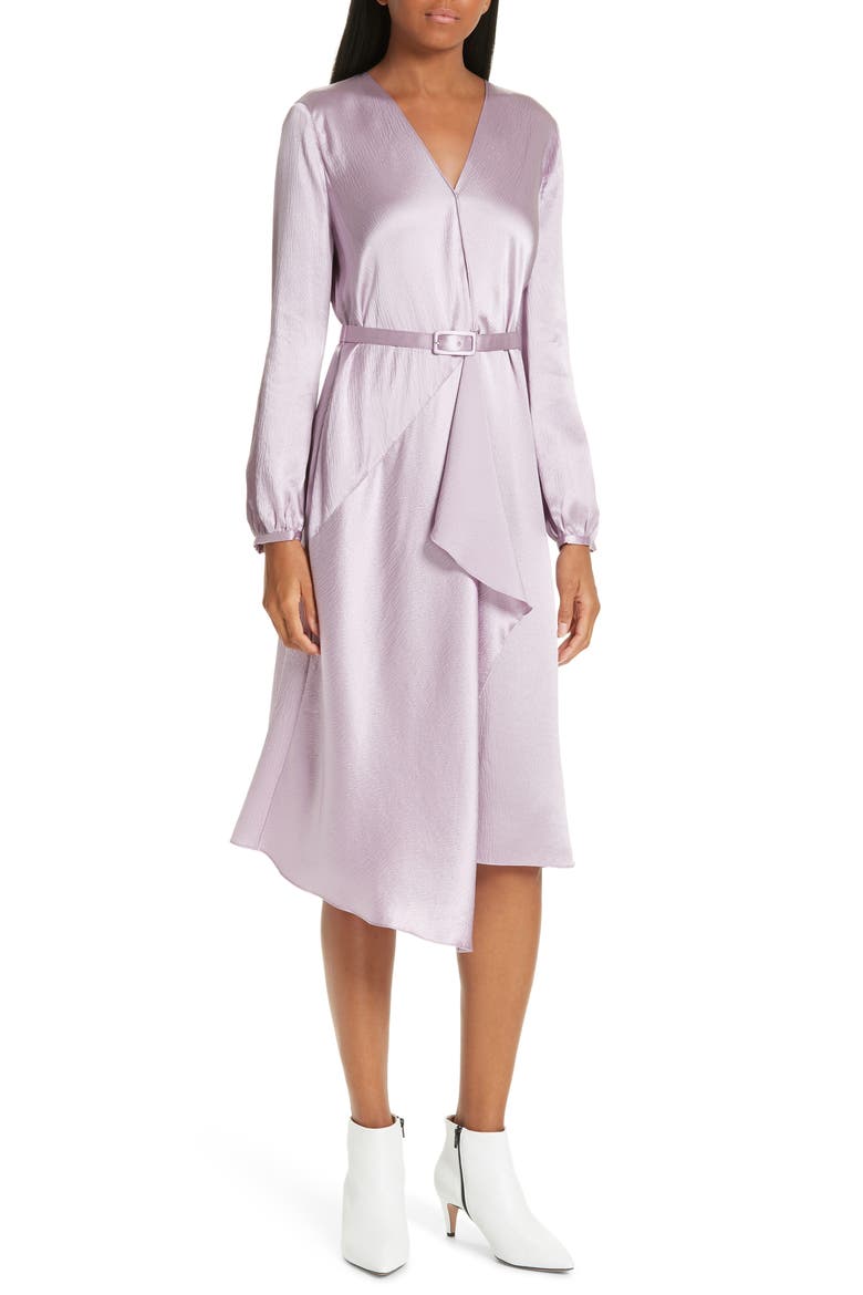Hammered Satin Faux Wrap Dress, Main, color, PURPLE FROST