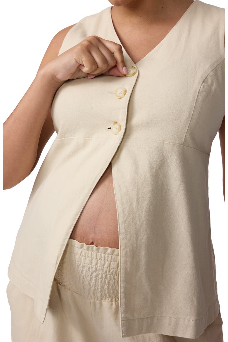 Sleeveless V-Neck Linen Maternity Vest, Alternate, color, Oat