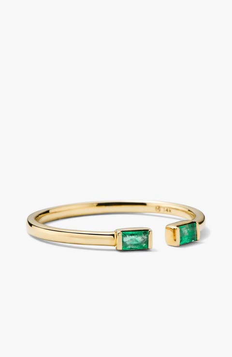 Baguette Emerald Open Ring